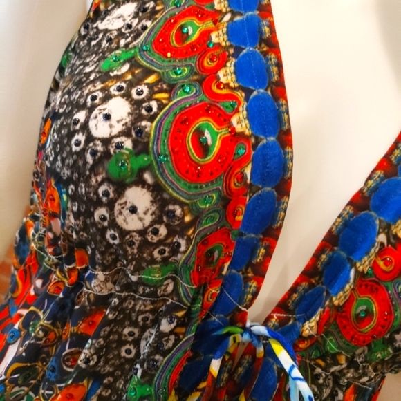 **LAST ONE**MANISH VAID Spanish Tiles Silk Emb. Prt. Hi-Lo Dress OS NWT - Picture 6 of 8